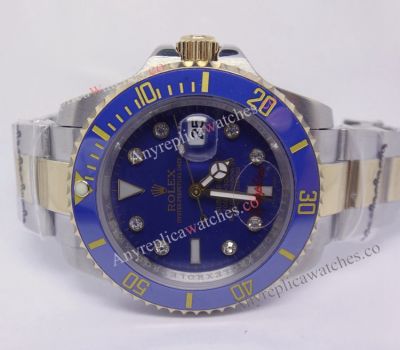 High Quality Replica Submariner Watch 2-Tone Blue Ceramic Diamond Markers